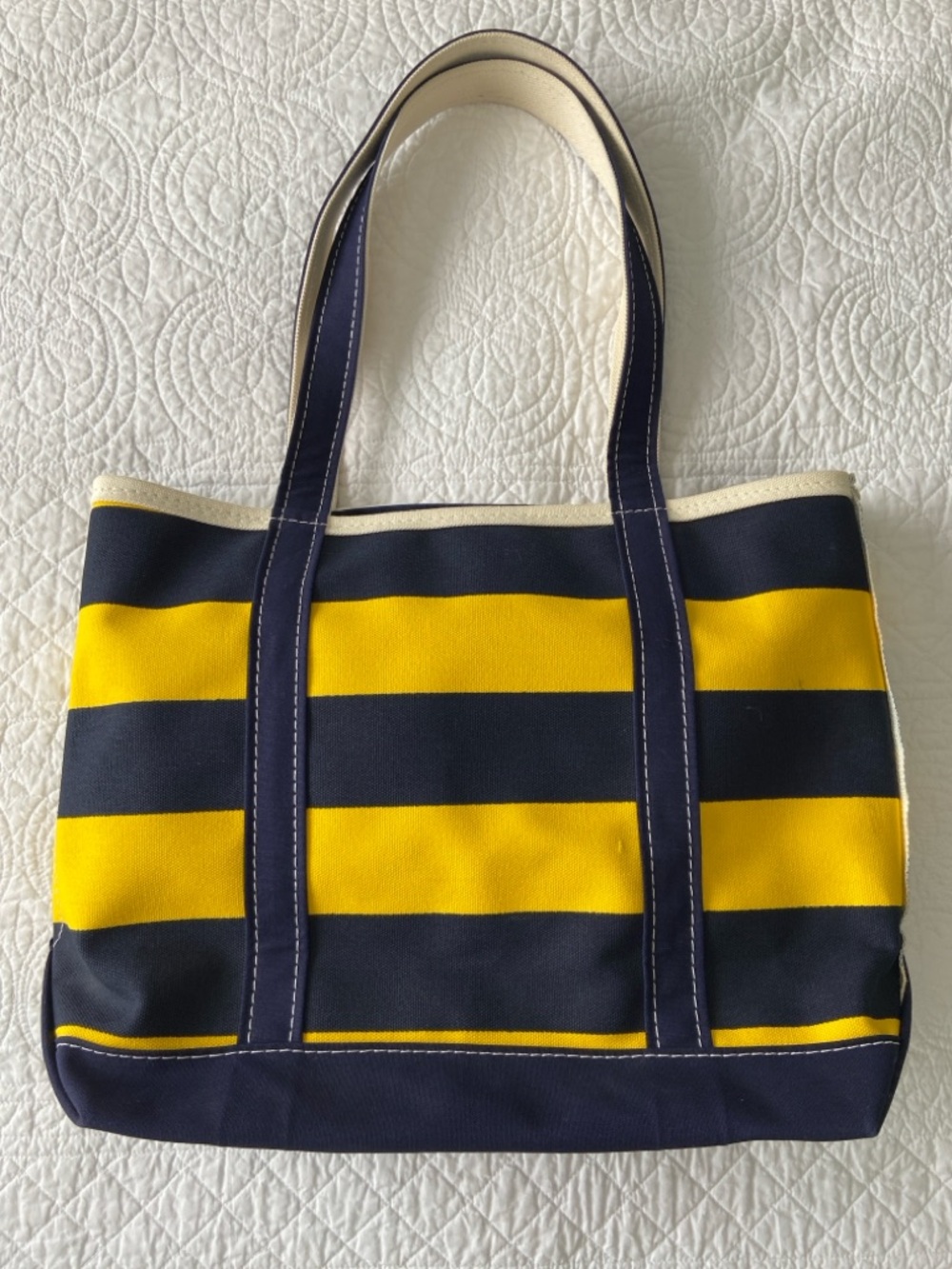 L.L. Bean 90s Yellow and Navy Striped Canvas Boat and Tote Bg - Picture 4 of 17